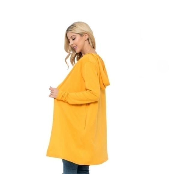 Long Sleeve Open Front French Terry Hoodie Cardigan – Mustard Yellow - Picture 2 of 2